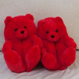 Teddy bear slippers Red one size fits all